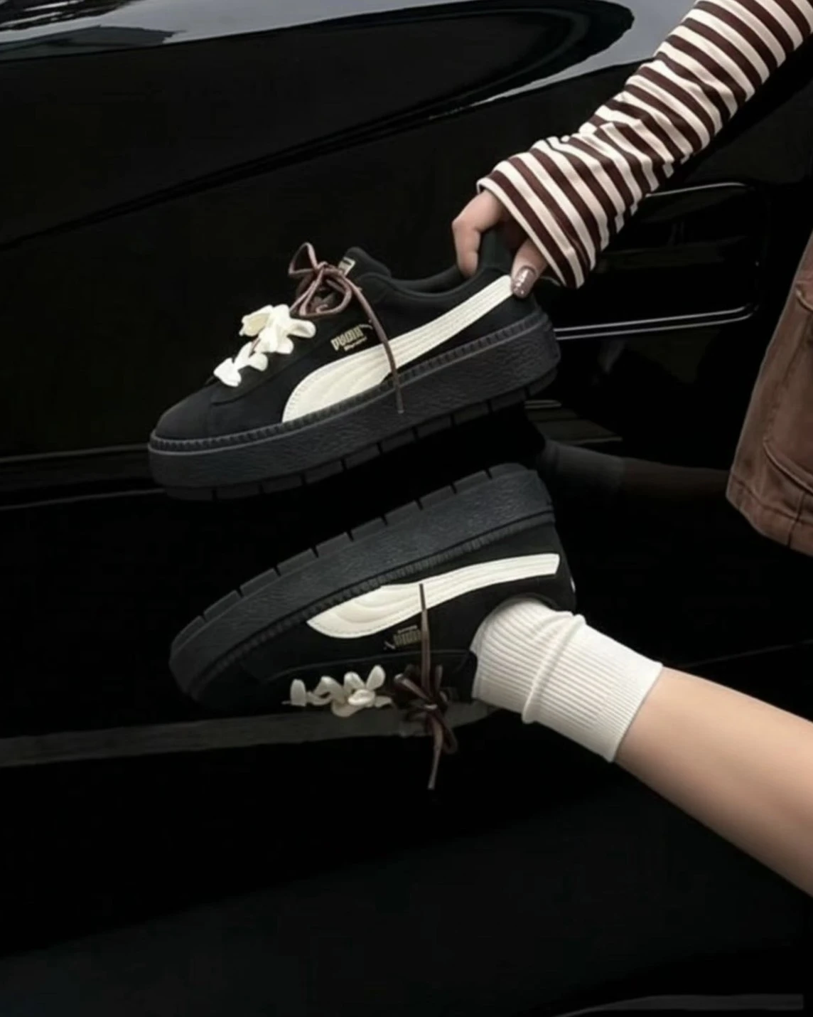 Puma Platform Trace 黑金 復古 絨面 厚底 鬆糕鞋(372613-01)