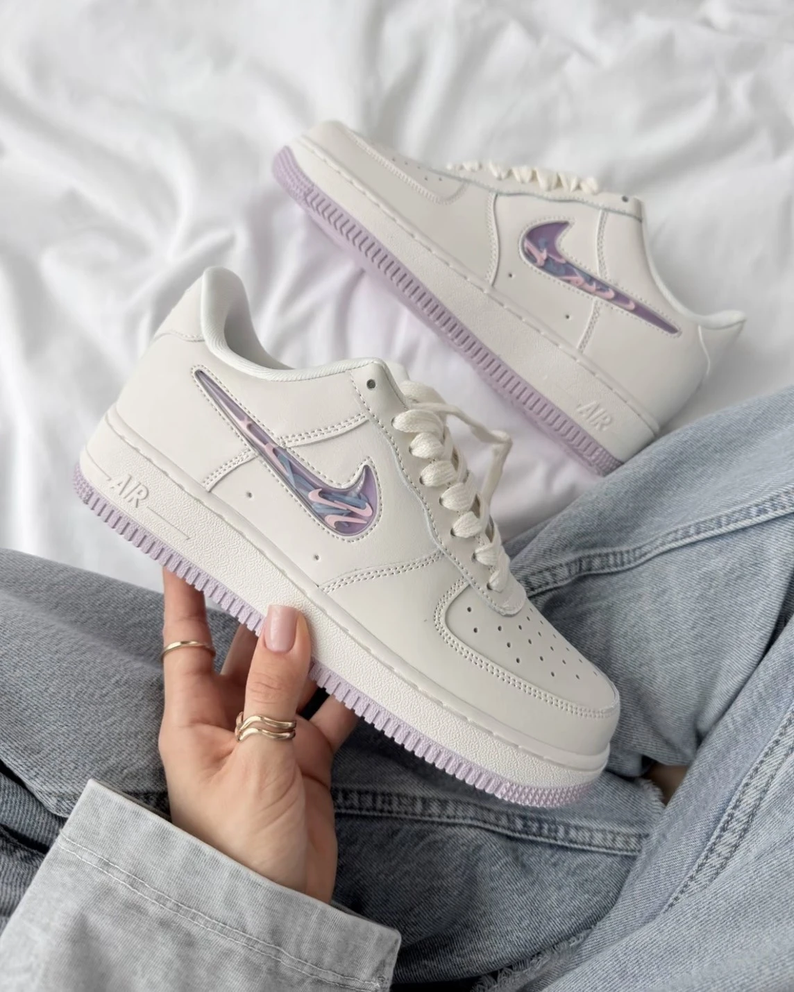 <國外限定>Nike Air Force 1 透明Swoosh 流沙 小勾勾 香芋奶白(IQ9795-151)