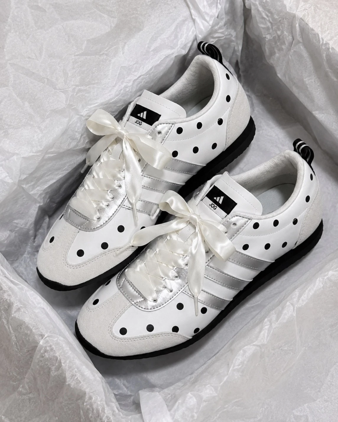 Adidas VS JOG 2.0  月光白波點 緞面蝴蝶結 訂製款(JR4653)