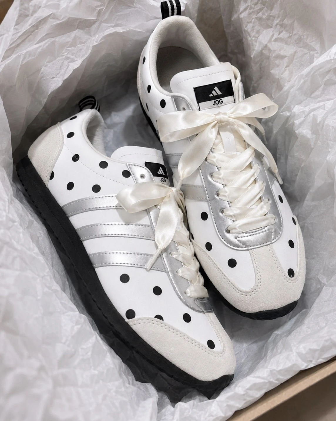 Adidas VS JOG 2.0  月光白波點 緞面蝴蝶結 訂製款(JR4653)