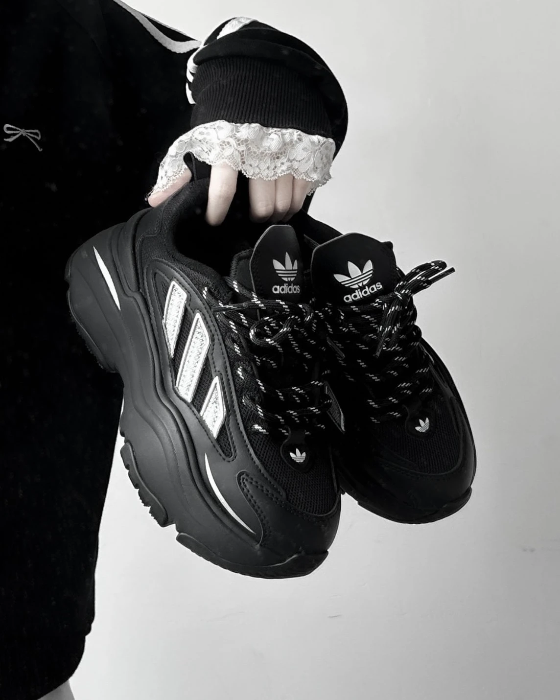 Adidas Originals Ozgaia 銀月騎士厚底老爹鞋黑銀增高顯瘦JQ4110 正品
