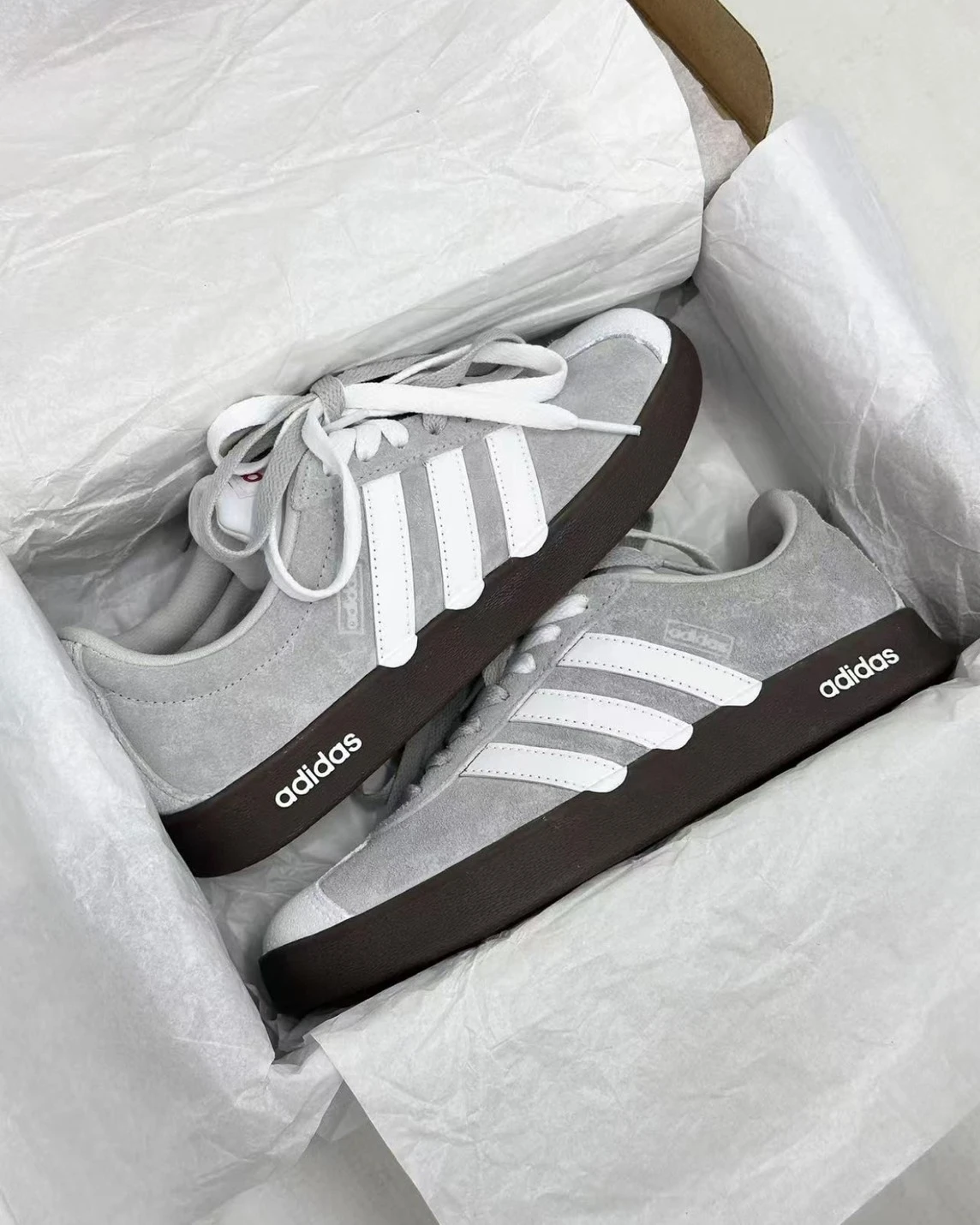 <訂製款>ADIDAS VL COURT 2.0 焦糖底 灰白 復古可可 訂製款 男女同款(JS3003)