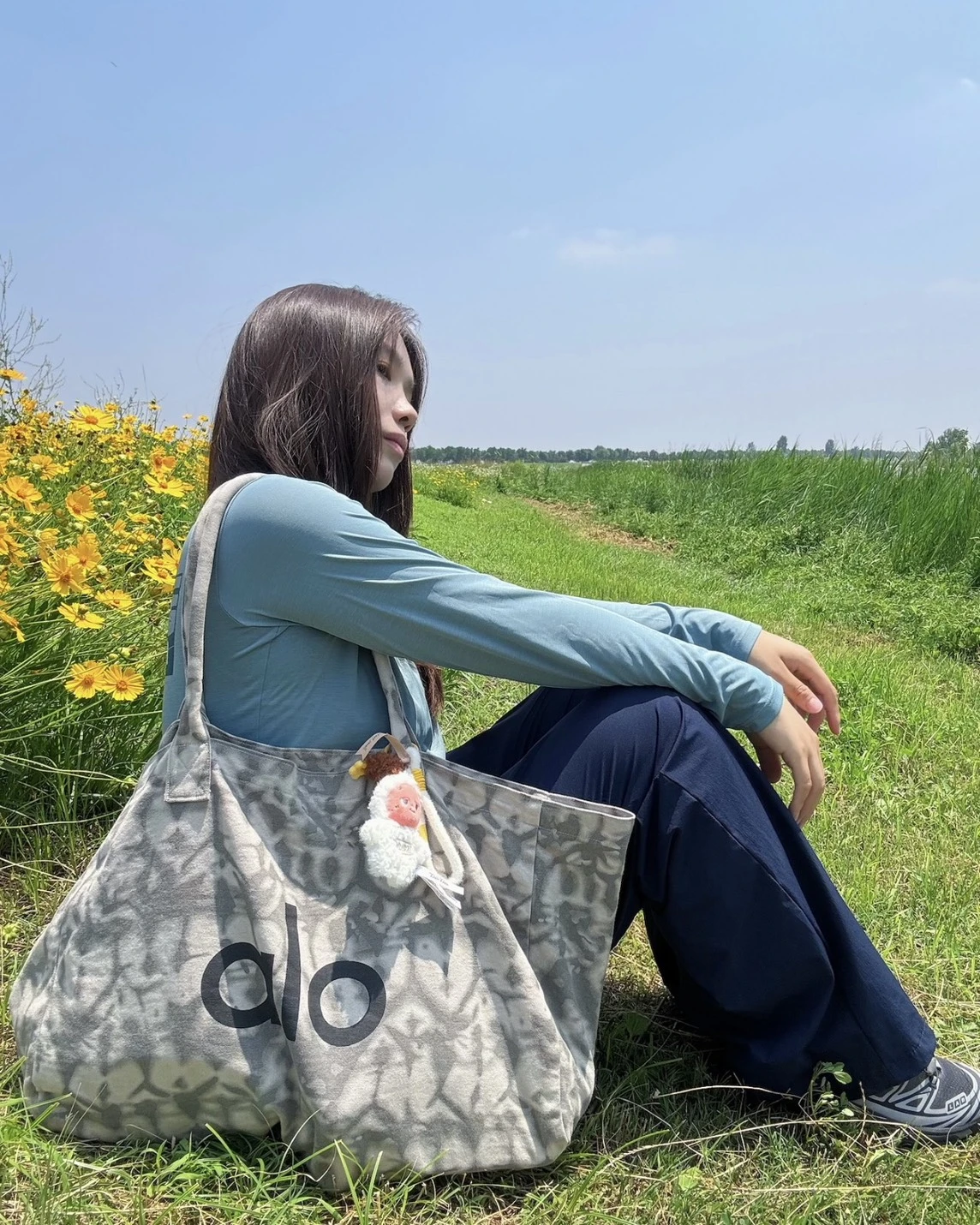 ALO yoga 撞色印花棉托特包 大容量手提隨身包(W7066R)