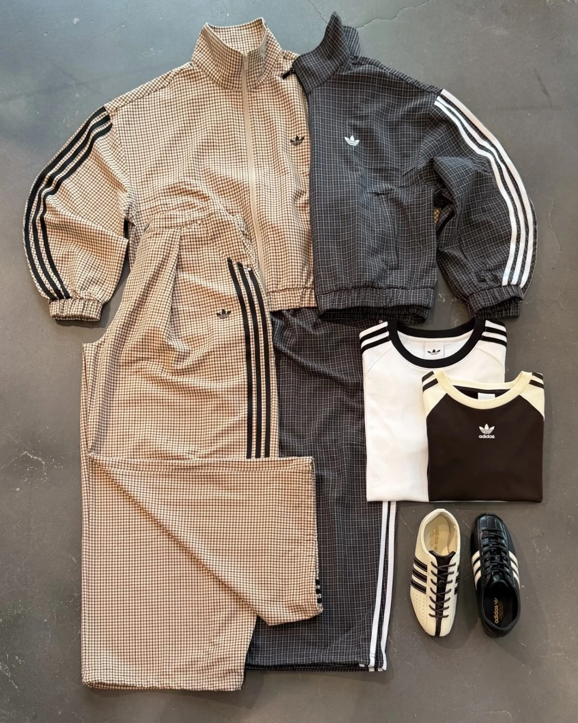 ADIDAS ORIGINALS Checks Track 撞色格紋 雙拉鍊外套 褲子