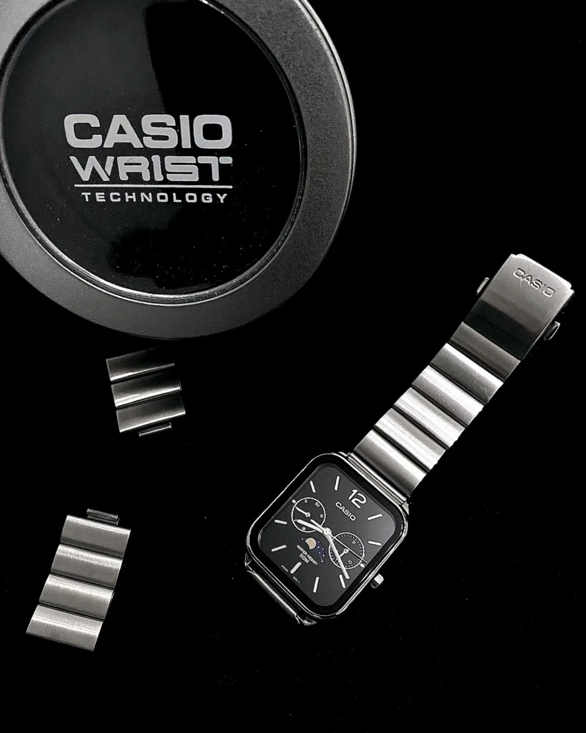 CASIO Standard 卡西歐 月相小方塊 方形面盤 不鏽鋼錶帶 手錶(兩色可選)