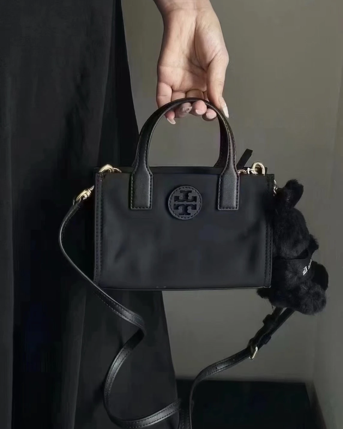TORY BURCH Ella 迷你尼龍托特包 手提斜背小包 黑色 通勤包