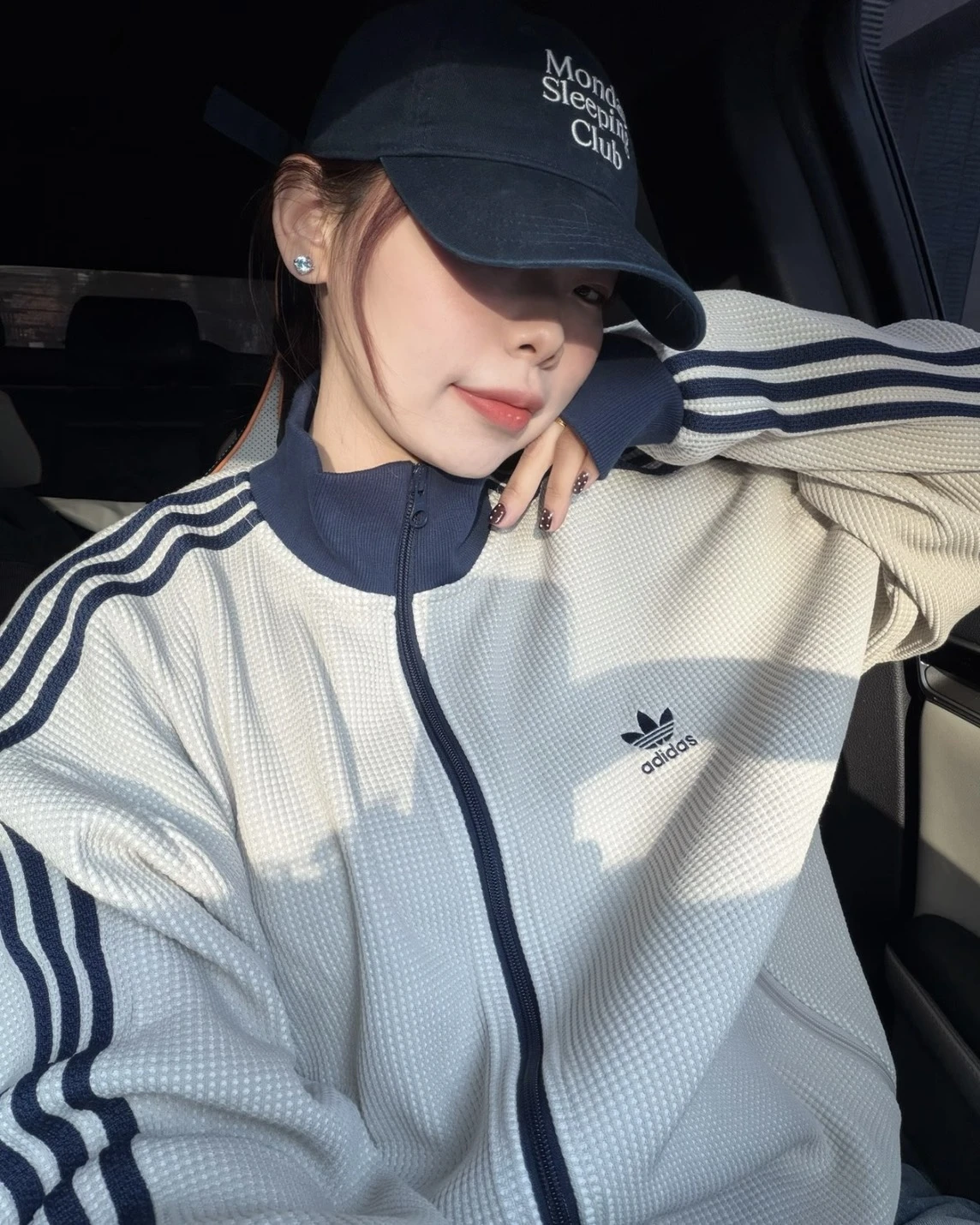 ADIDAS TRACK TOP 華夫格 奶灰藍 夾克 立領運動外套(KC2618)
