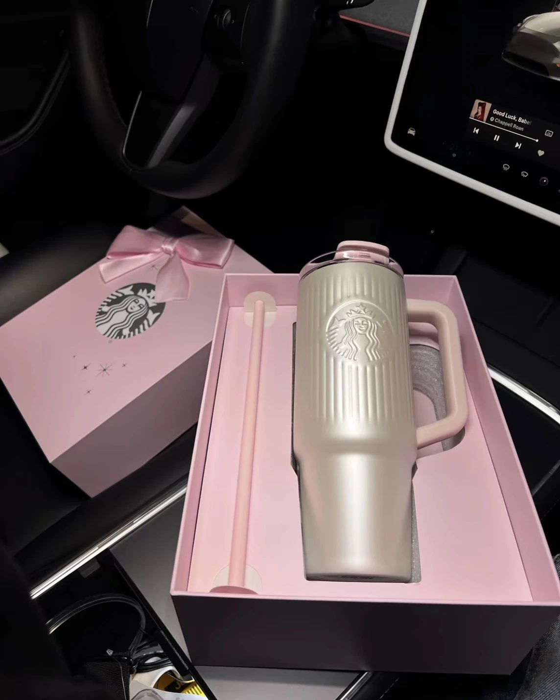 <💝禮盒裝>STARBUCKS 星巴克 心動告白系列 粉白 不鏽鋼 吸管杯 910ml