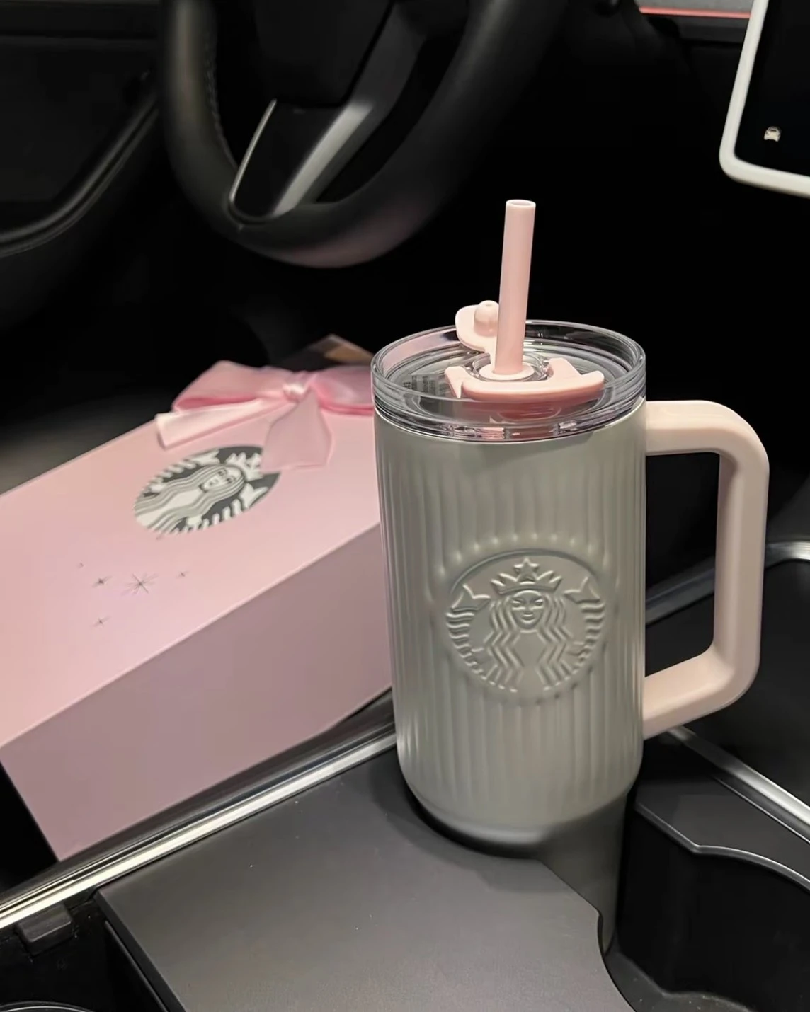 <💝禮盒裝>STARBUCKS 星巴克 心動告白系列 粉白 不鏽鋼 吸管杯 910ml