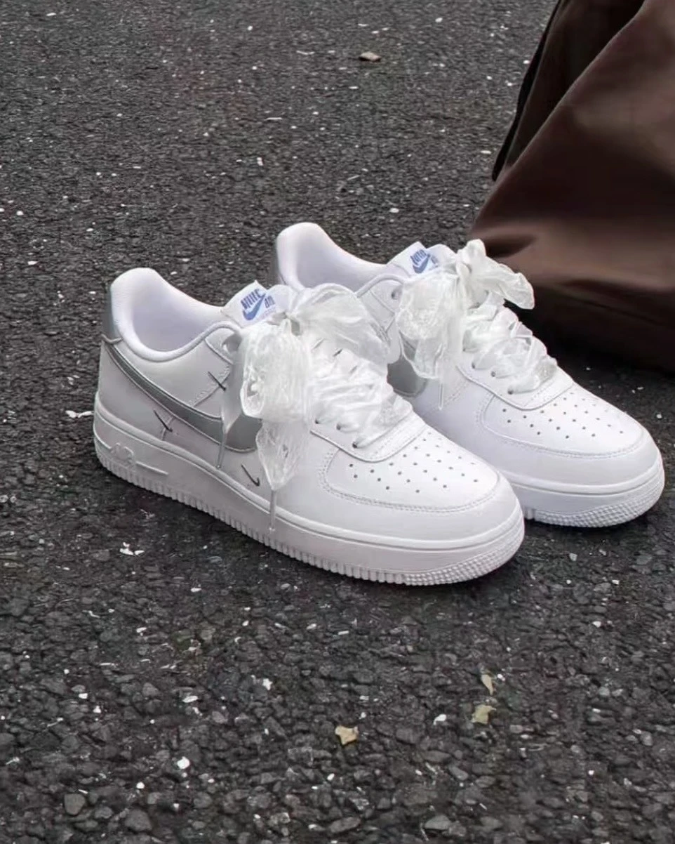 <仙女款>NIKE AIR FORCE 1 純白誓約 訂製款 四銀鉤 緞帶蕾絲(CT1990-100)