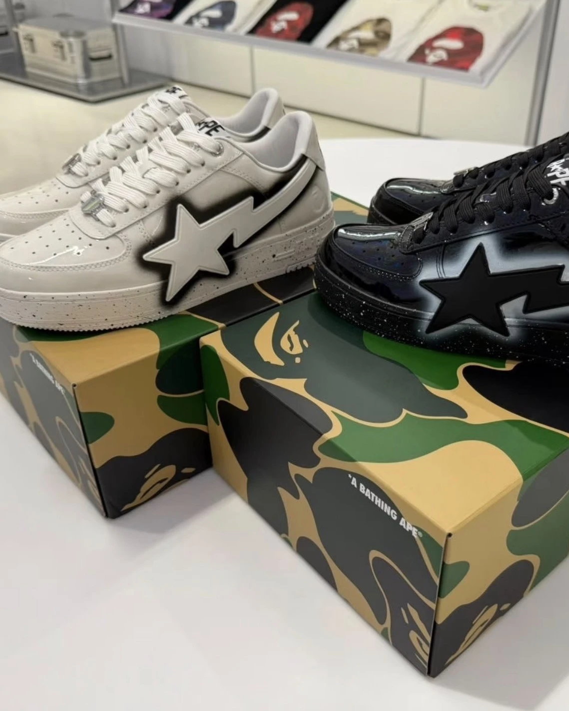 <限量發售>BAPE STA OS 噴漆潑墨 星標 漆皮 亮面 板鞋(0ZXSHM310911Q)