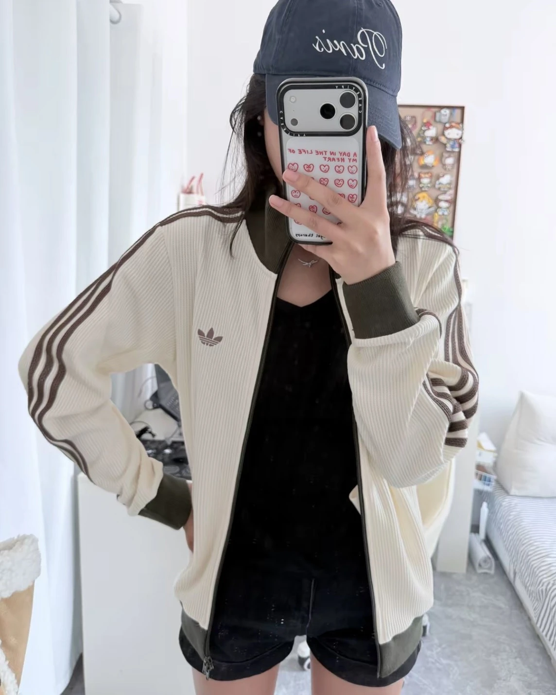 ADIDAS ORIGINALS WAFFLE 華夫格 雙拉鍊 奶茶米棕 立領外套(LD6433)
