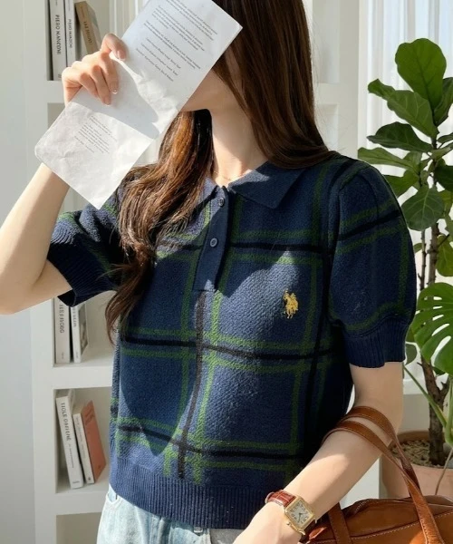 日本連線U.S. POLO ASSN. x Ada. 短款 格紋 針織POLO衫 4色