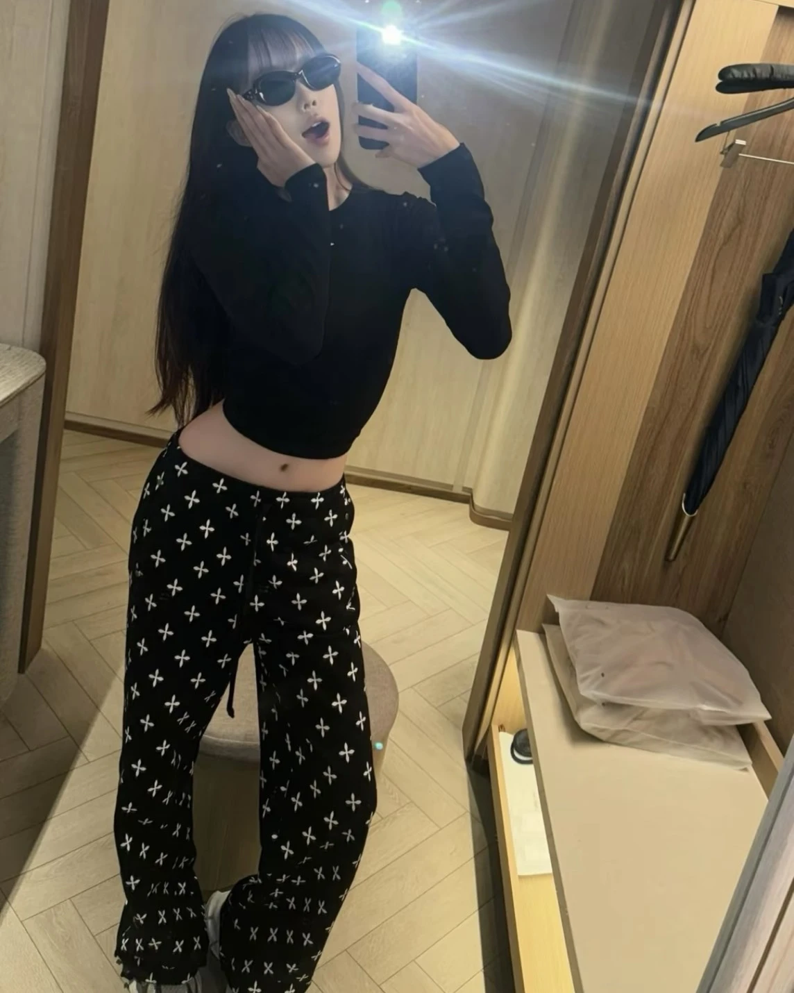 SMFK 經典十字 滿印闊腿褲 休閒褲 (P0009BG)