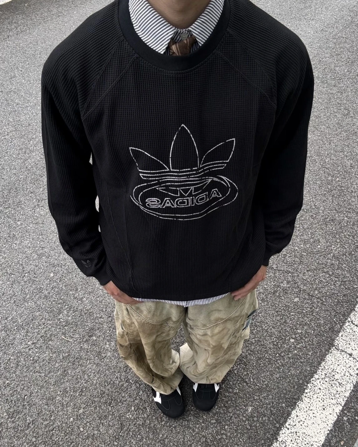 ADIDAS ORIGINALS TOP STREET 華夫格 針織衫長袖(KX0821/LE8834)
