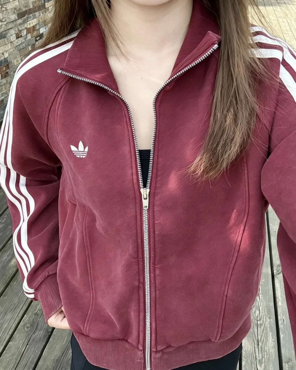 ADIDAS ORIGINALS 做舊水洗 酒紅 炭灰 修身 短版 立領外套(KX3044/KX3043)