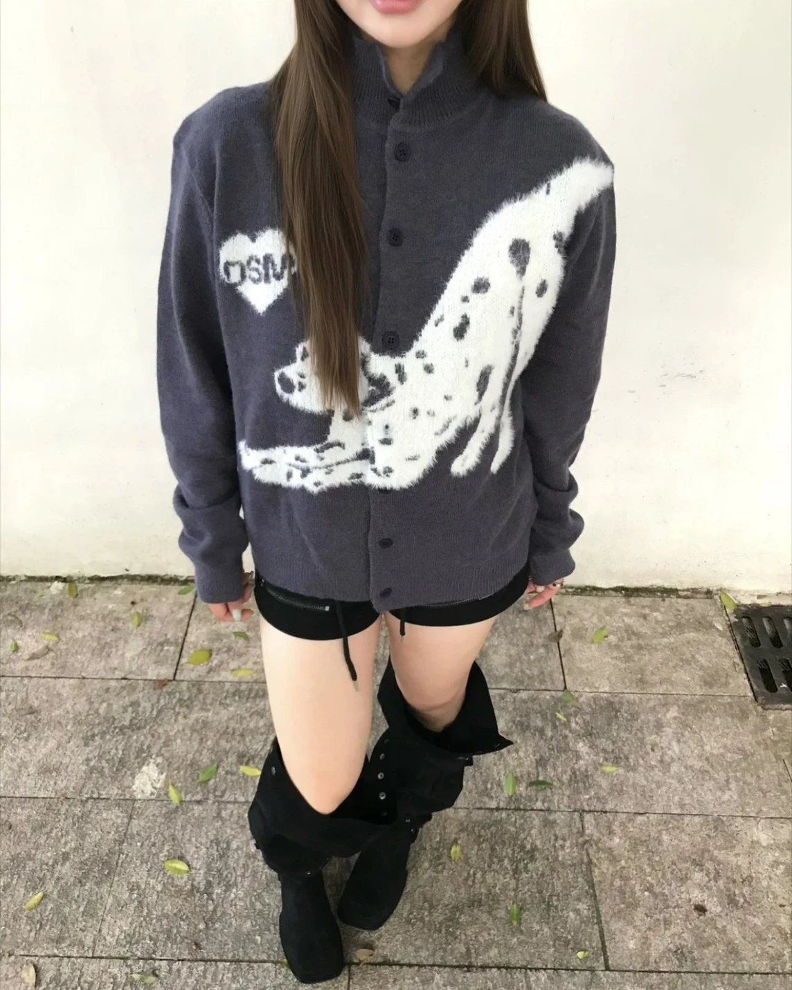 KREATE x DSM聯名 愛心小狗 灰藍 立領針織衫 毛衣 外套