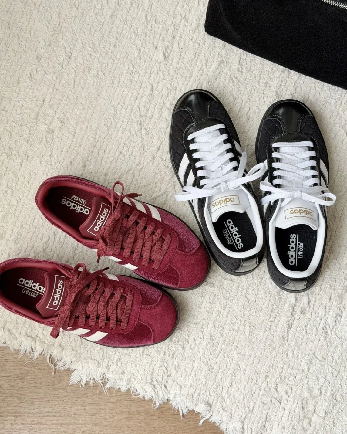 <國外限定>ADIDAS VL COURT 黑白 菱格紋 & 絲絨紅 厚底 德訓鞋(LB5798/LB5803)