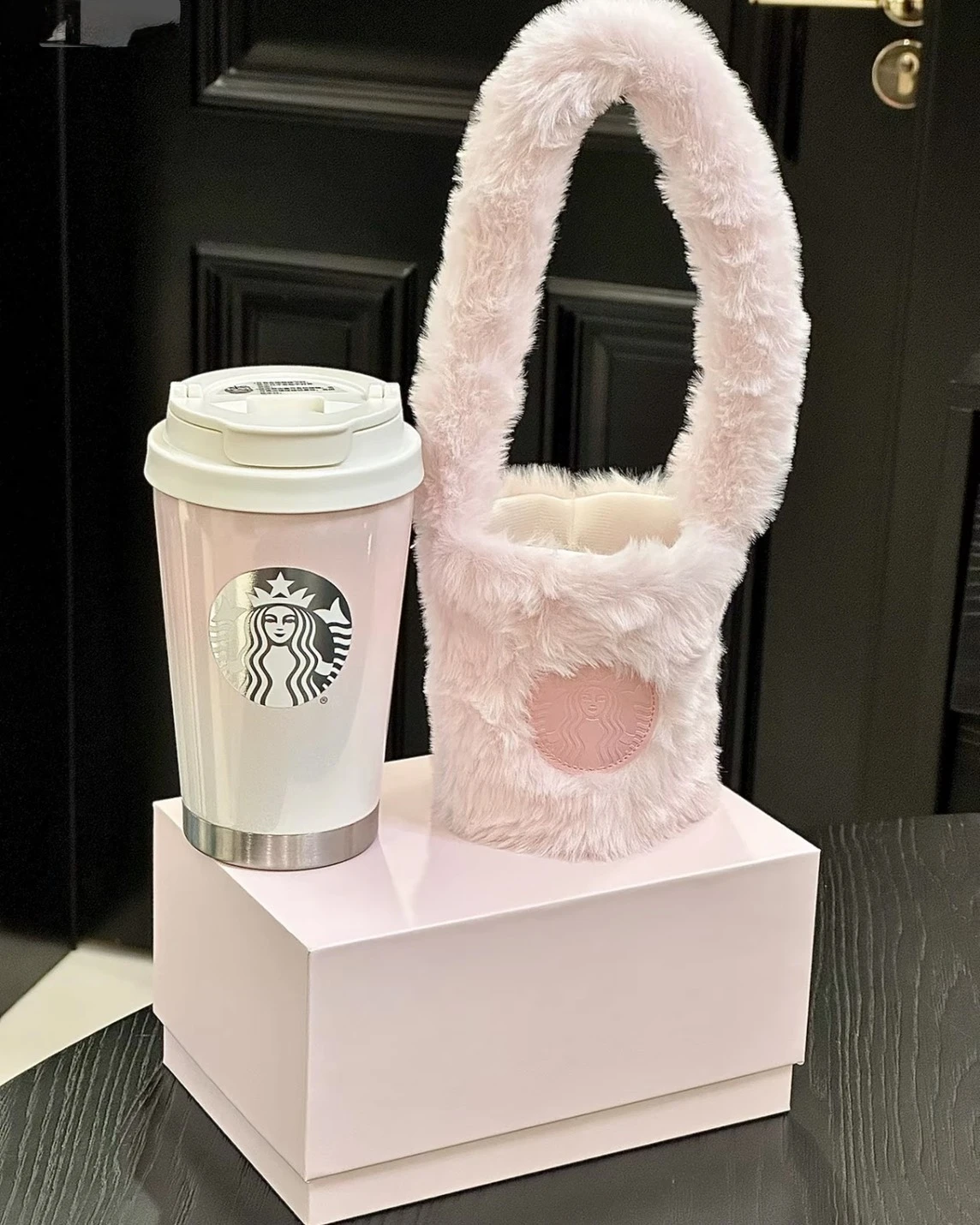 Starbucks 星巴克  漸變粉 隨行杯 毛毛 杯套 禮盒