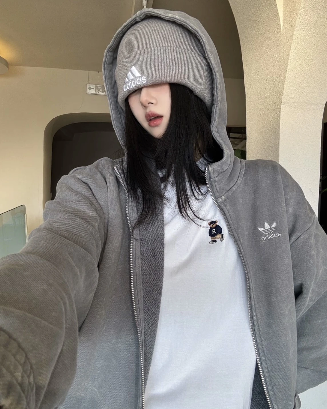Adidas Originals 三線 復古 水洗灰 黑 連帽外套 復古灰(IY8039 JJ0331)