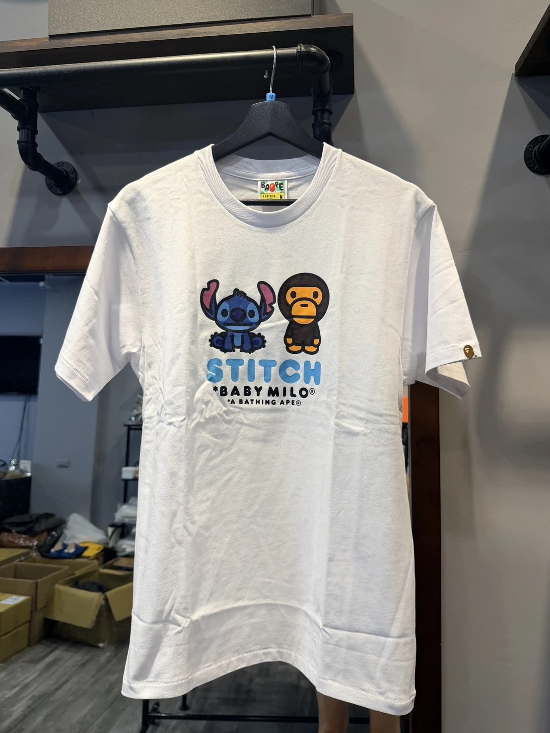 bape x disney 史迪奇 小猴和史迪奇印花 短袖