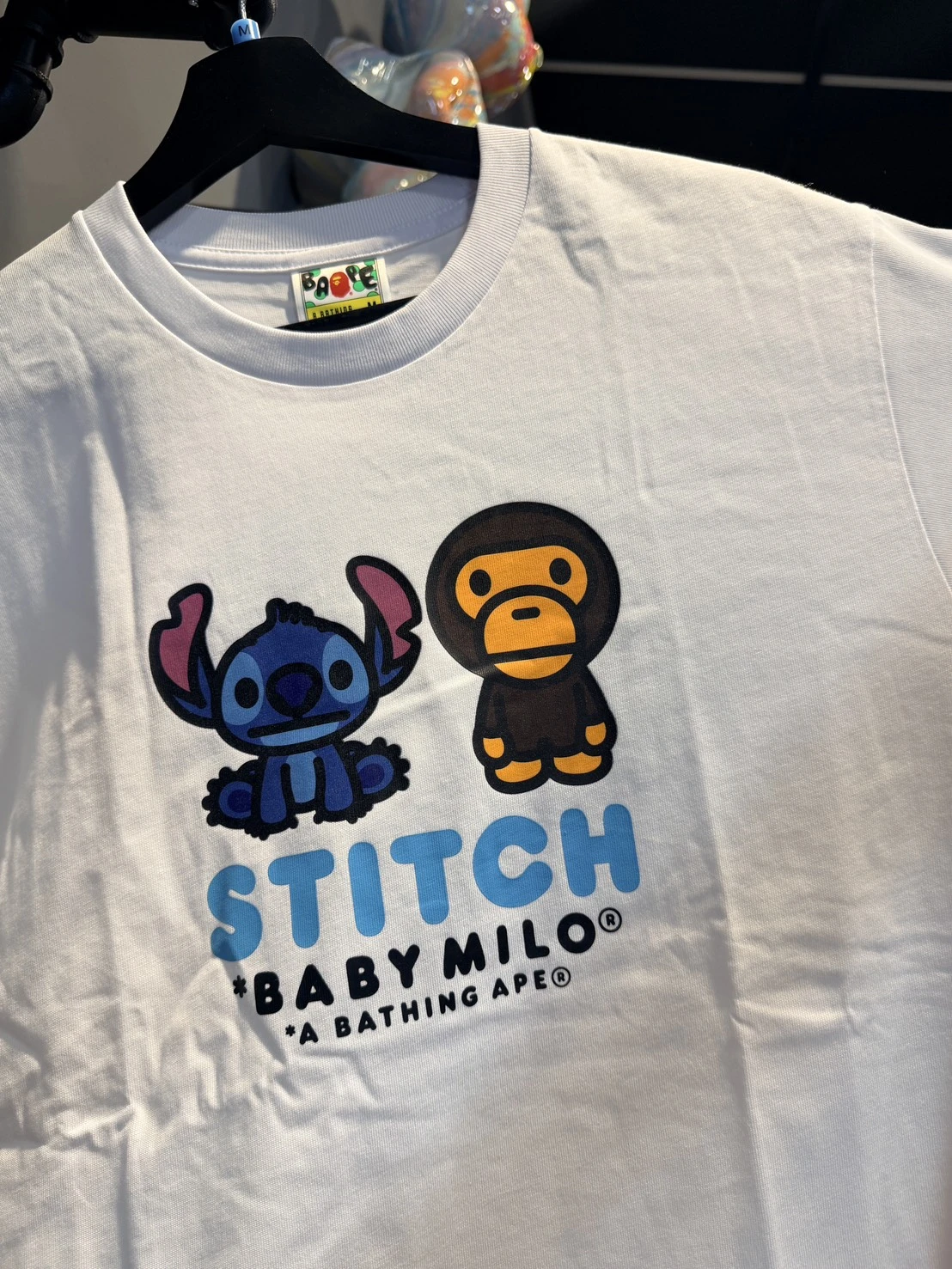 bape x disney 史迪奇 小猴和史迪奇印花 短袖