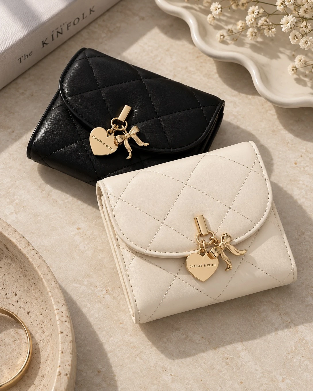 Charles & Keith 小CK 金屬造型 愛心 蝴蝶結 錢包 卡夾(四色可選)
