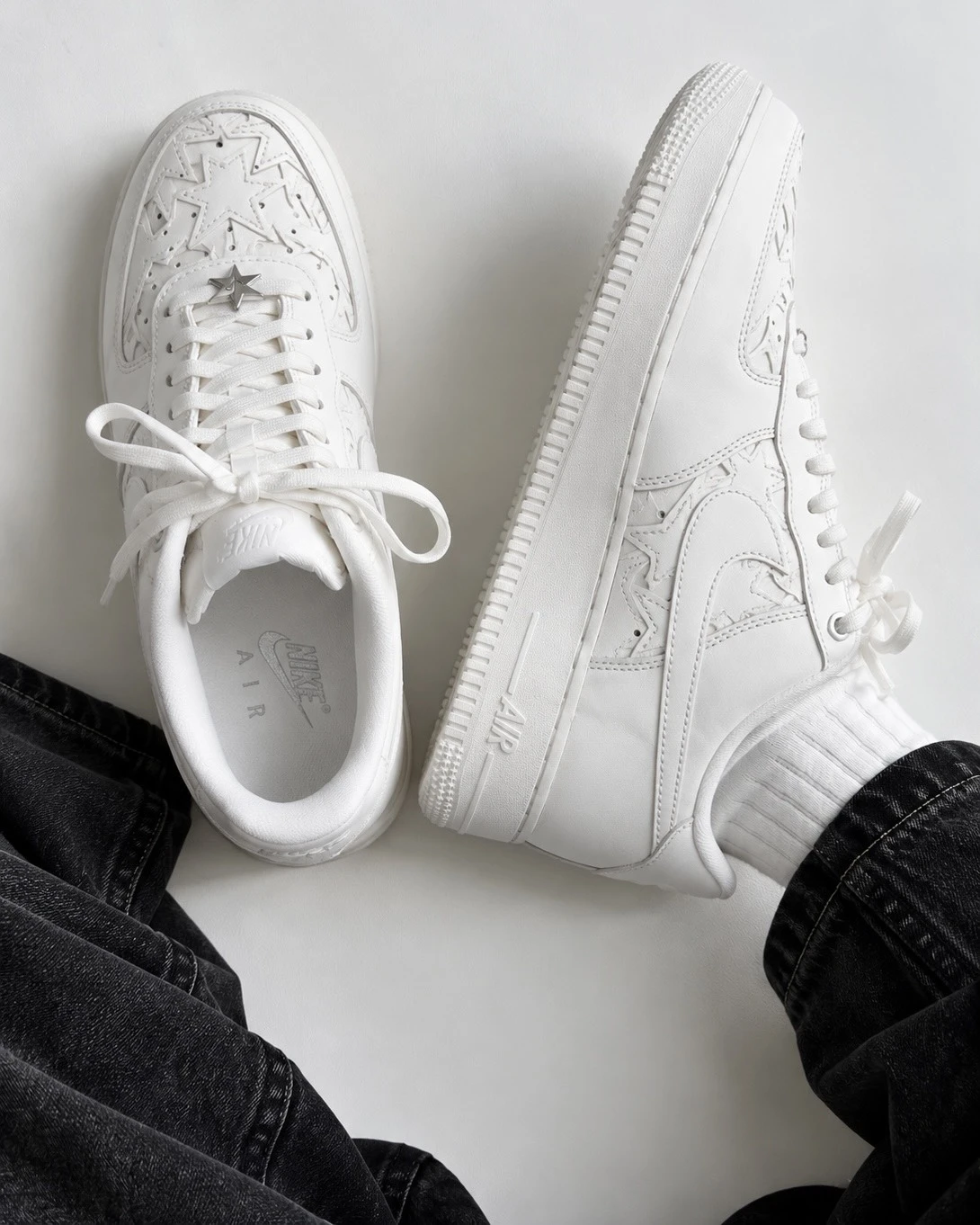 <國外限定>NIKE AIR FORCE 1 LOW 星星壓紋 純白 編織(IM5750-101)