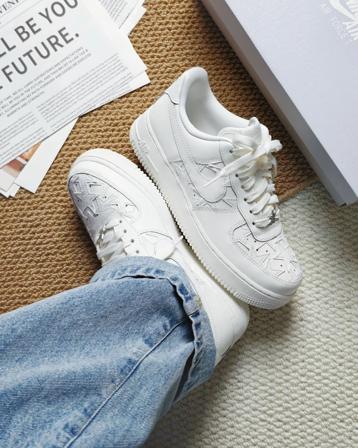 <國外限定>NIKE AIR FORCE 1 LOW 星星壓紋 純白 編織(IM5750-101)