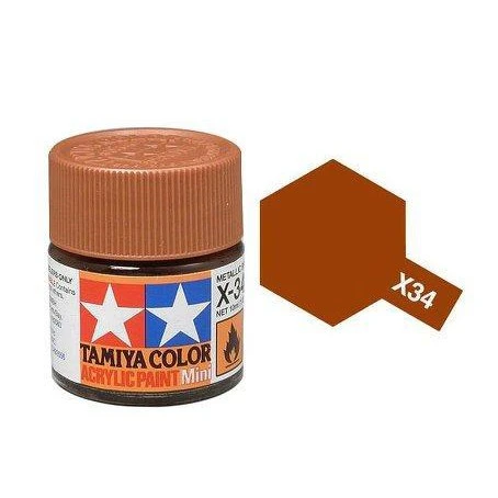 Tamiya 水性 壓克力漆 X-34 亮光 金銅色 Mettallic Brown 10ML