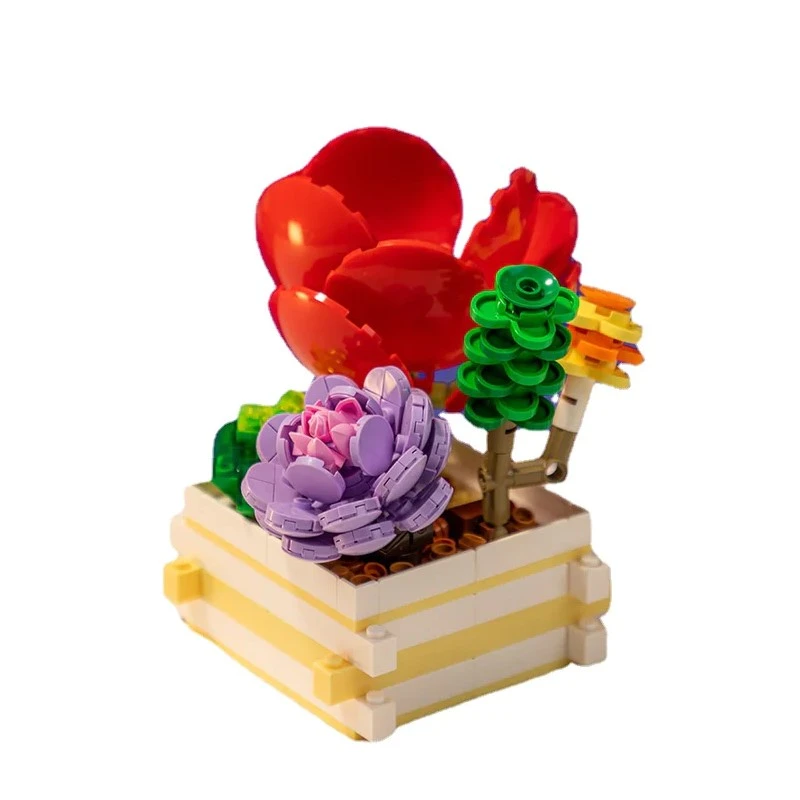 拼奇積木 多肉花園 永生花束 緋紅低語