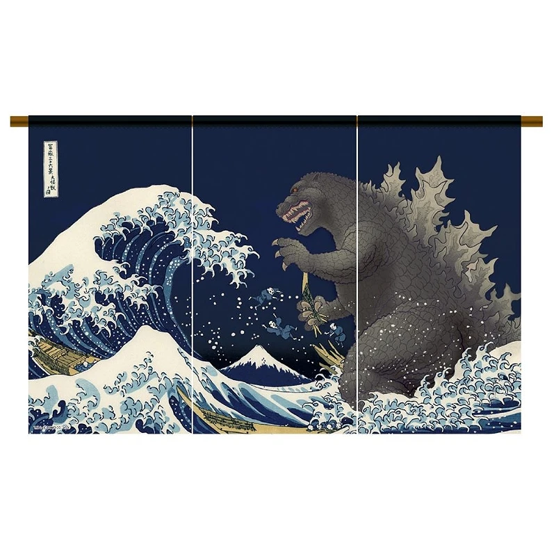 哥吉拉 浮世繪 富嶽三十六景大怪獸之圖 暖簾 門簾 藍色