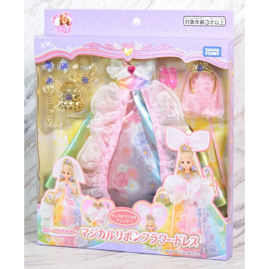 莉卡娃娃 夢境魔法緞帶虹彩花朵禮服