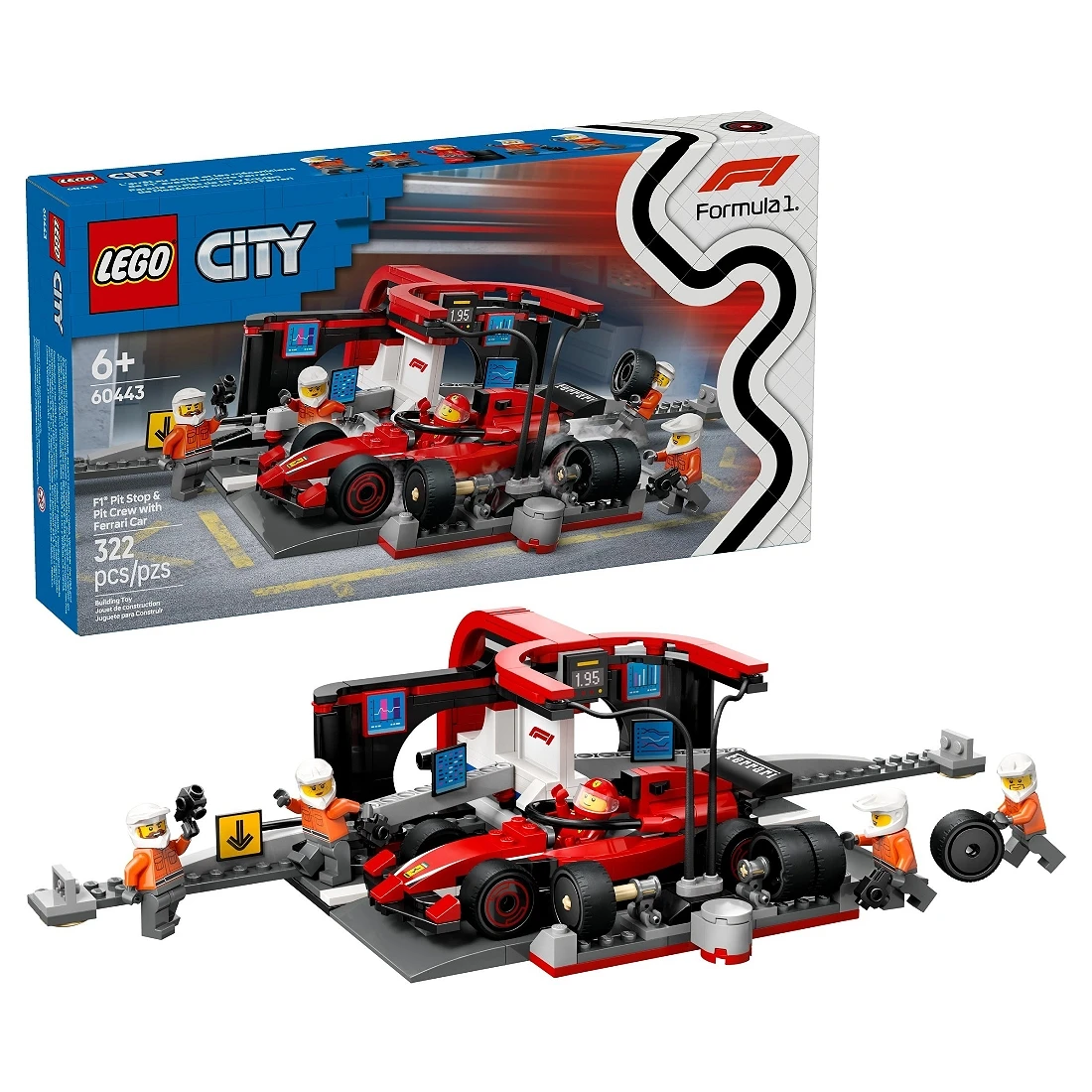 Lego 樂高 City-F1 60443 維修站 維修人員和 Ferrari 汽車