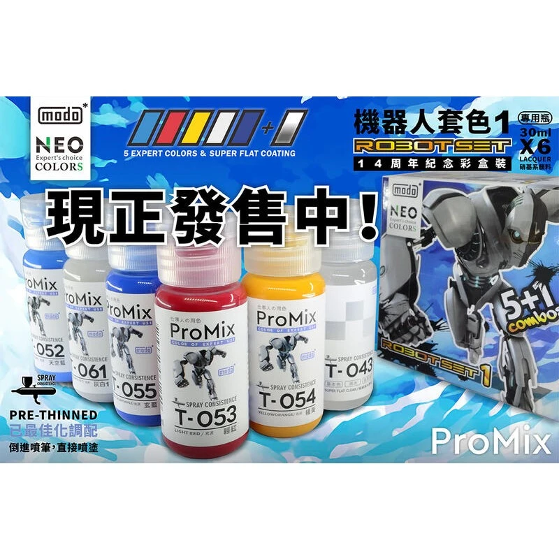 摩多製漆所 MODO 硝基漆 C-128 機器人套色組合1 一套6入