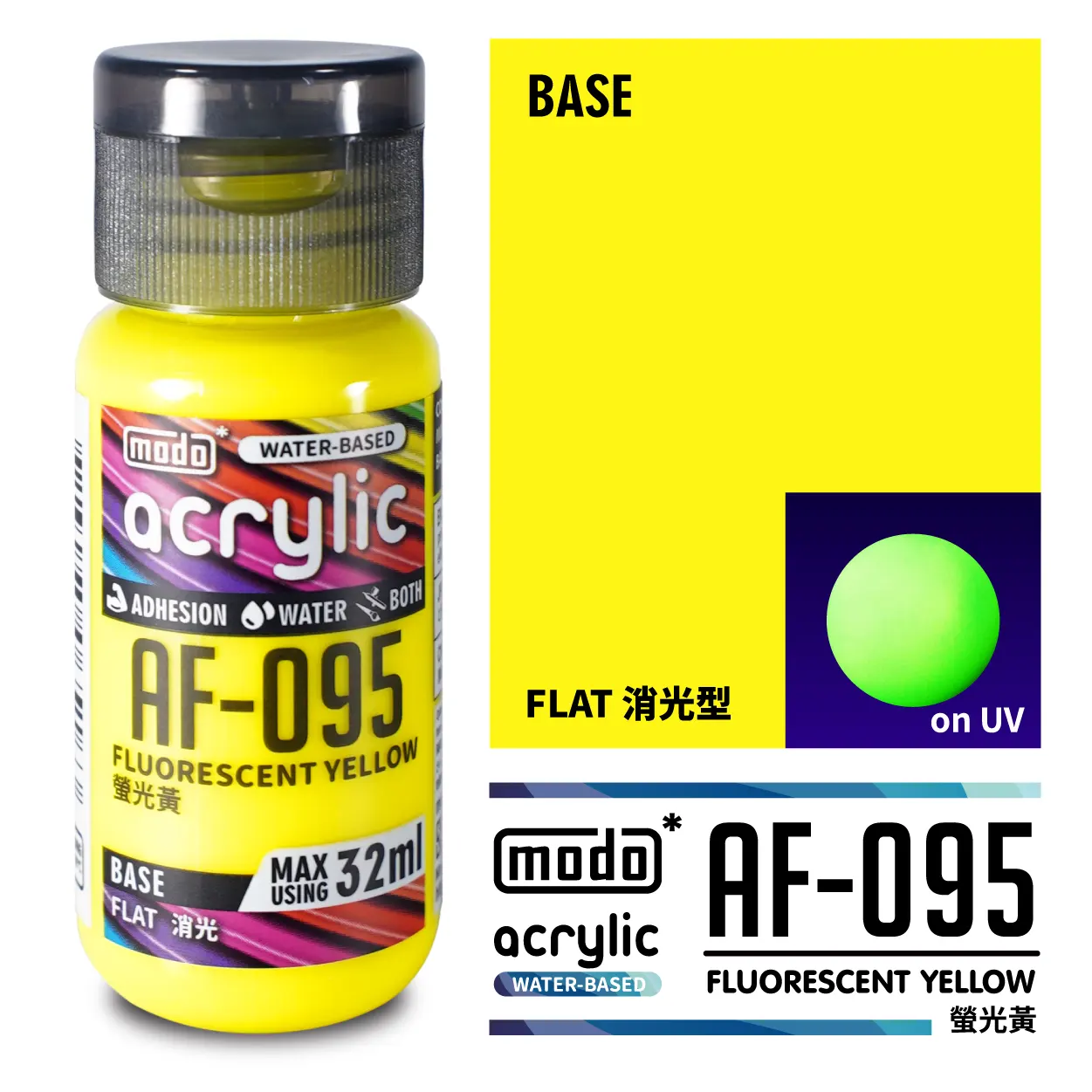 摩多製漆所 MODO acrylic 水性漆 AF-095 32ml 實螢光黃 消光