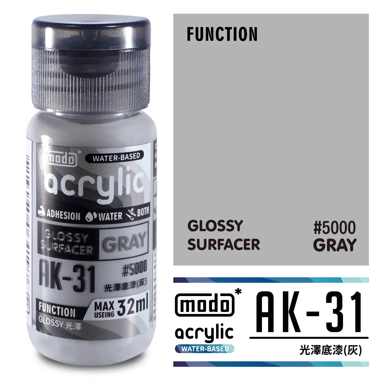 摩多製漆所 MODO acrylic 水性漆 輔助溶劑 AK-31 32ml 光澤底漆 灰色