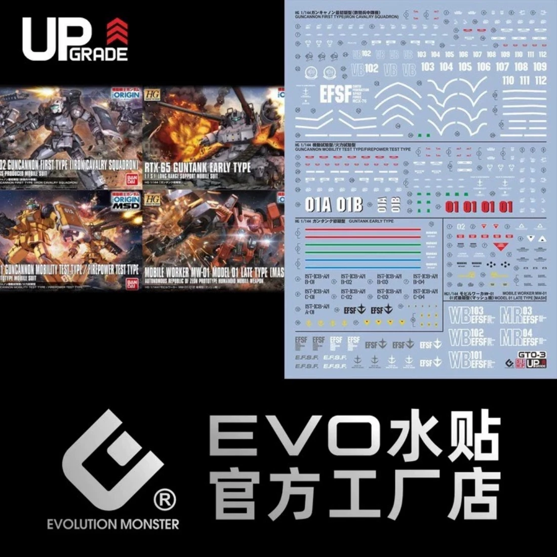 EVO水貼 HG 1/144 機動戰士鋼彈起源 GTO-3 螢光水貼