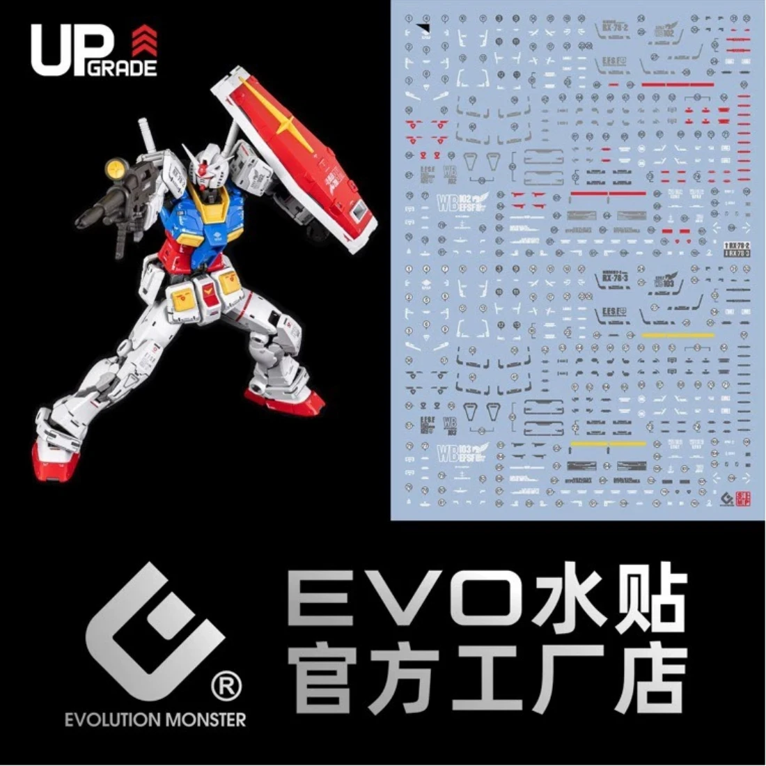 EVO水貼 RG 1/144 #01 Gundam RX-78-2 初鋼 + G3配色 螢光水貼