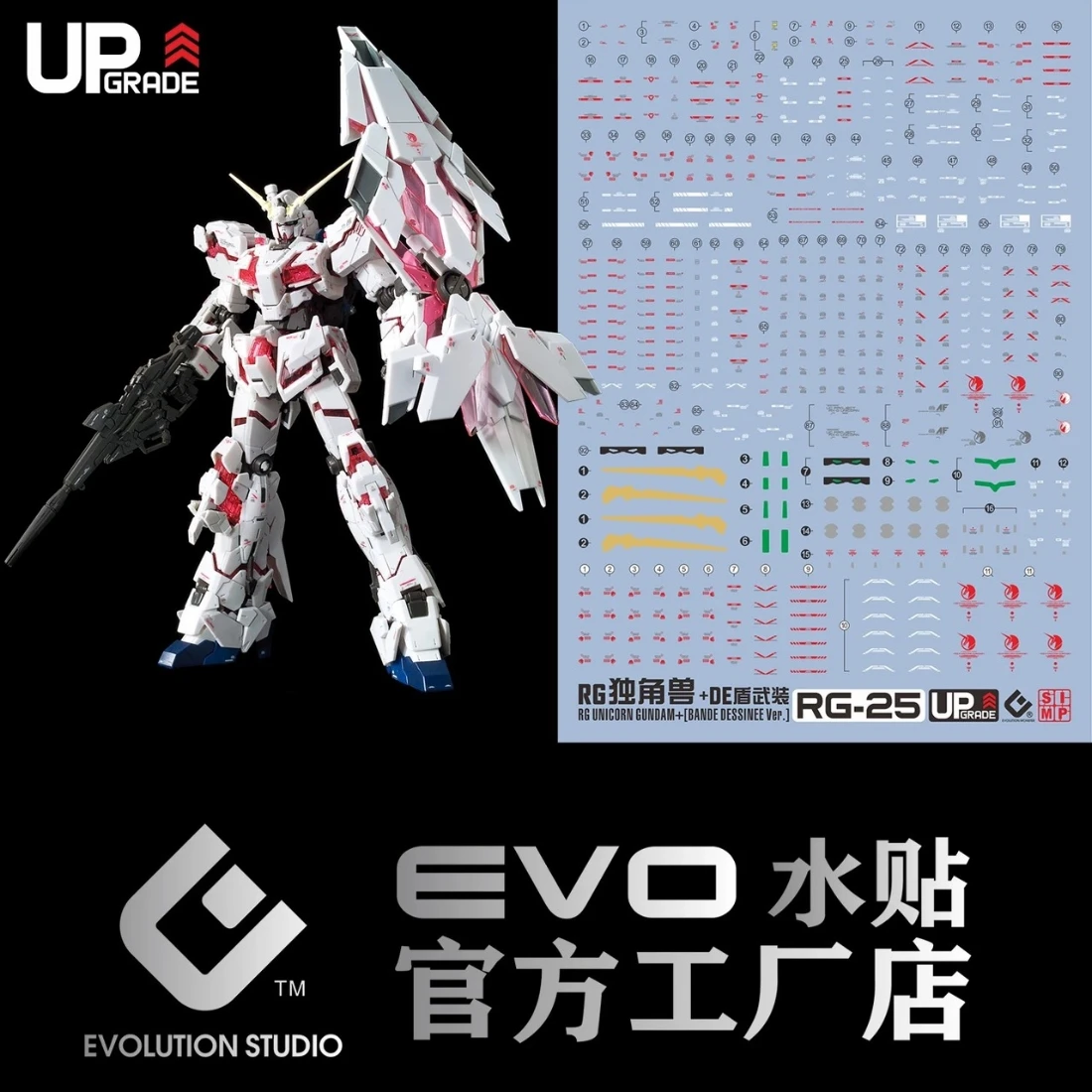 EVO水貼 RG 1/144 #25 Unicorn Gundam 獨角獸鋼彈 螢光水貼