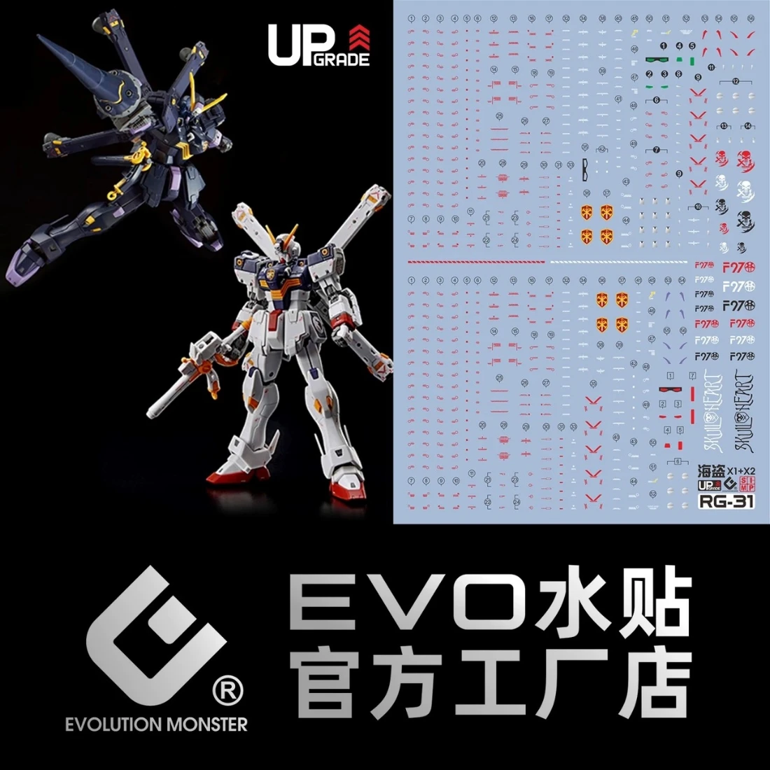 EVO水貼 RG 1/144 #31 CROSSBONE GUＮDAM X1 骷髏鋼彈 X1螢光水貼