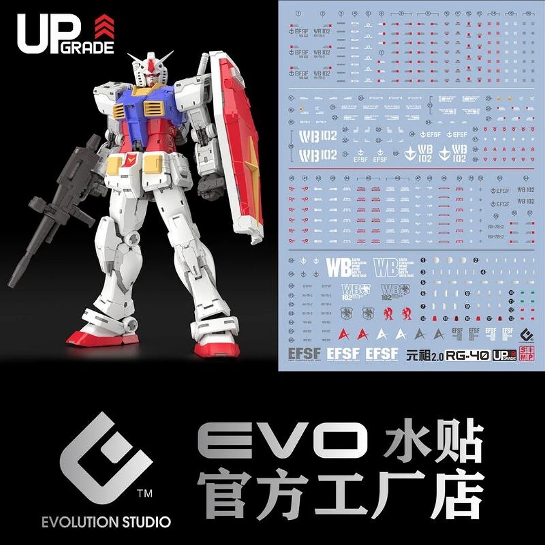 EVO水貼 RG RG40 RX-78-2 鋼彈 Ver.2.0 螢光水貼