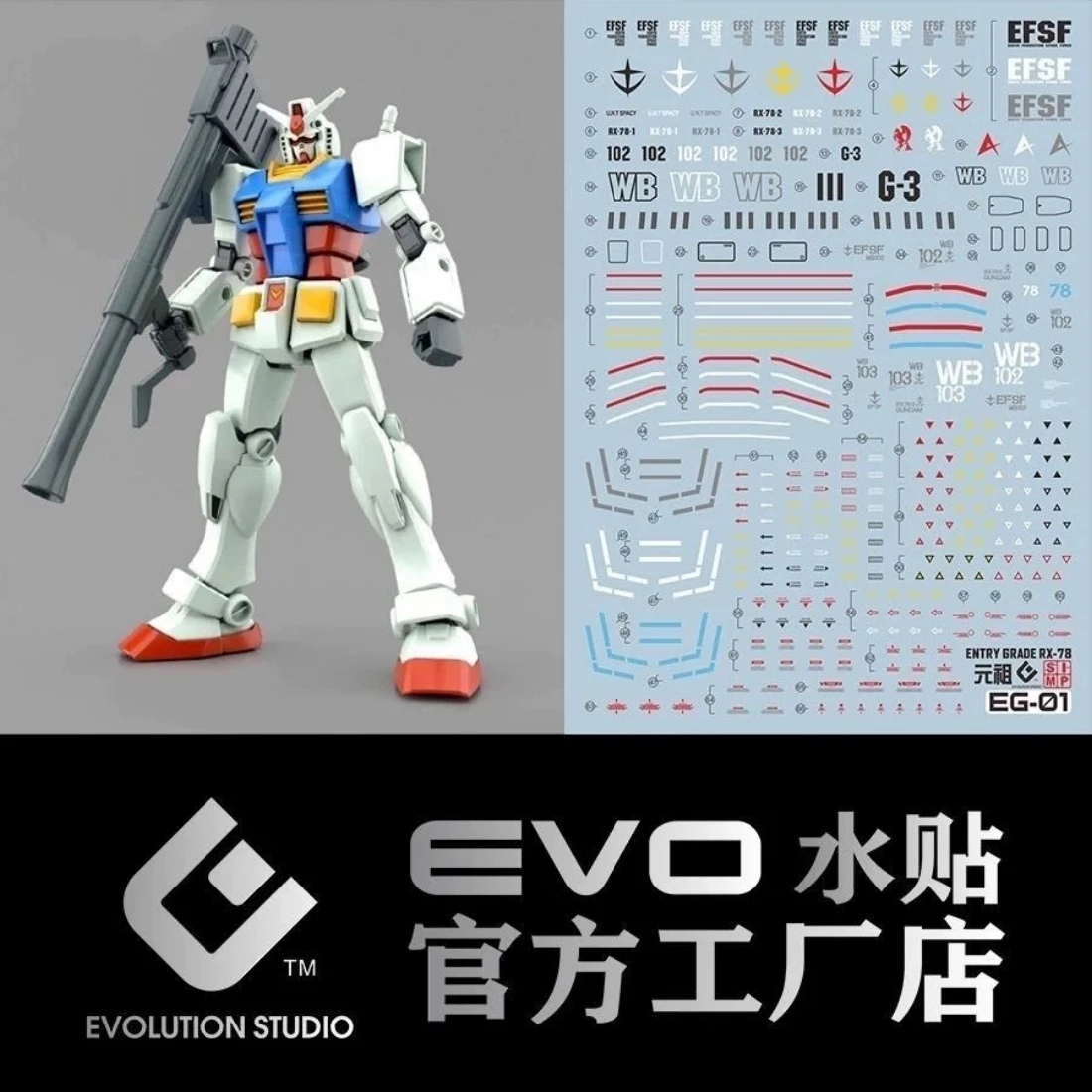 EVO ENTRY GRADE 專用水貼 RX-78-2 鋼彈 初鋼 螢光水貼