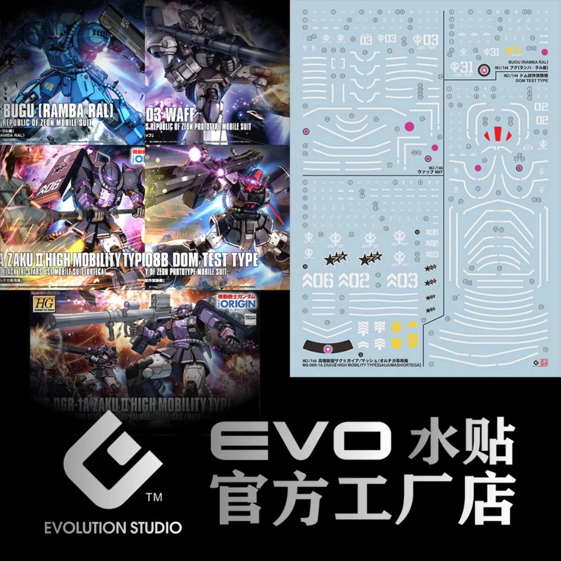 EVO水貼 HG 1/144 GTO系列2 黑色三連星 實驗型德姆 薩克一 專用 升級版 螢光水貼
