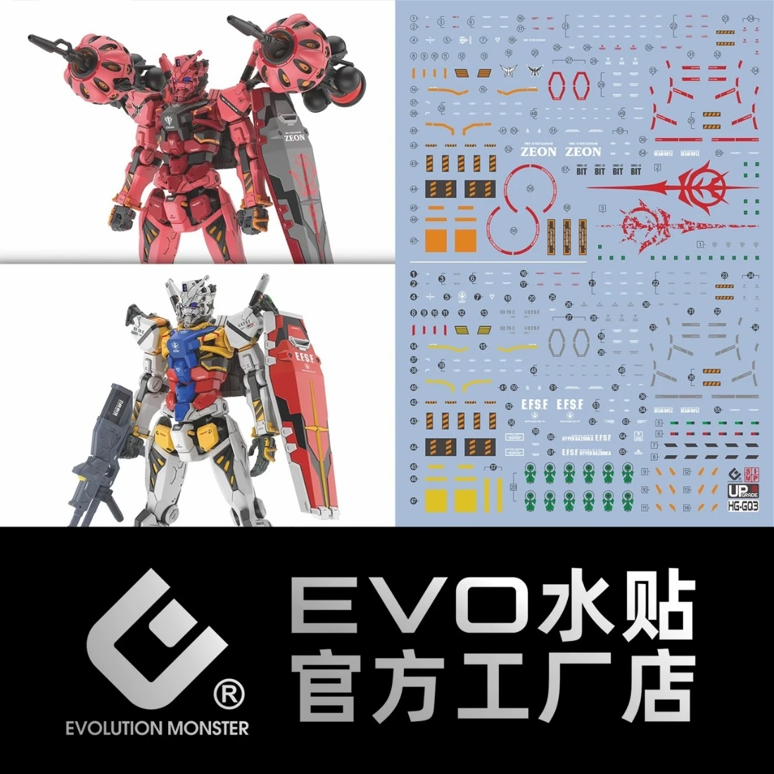 EVO水貼 HG 1/144 GQuuuuuuX 紅色鋼彈+白色鋼彈 螢光水貼