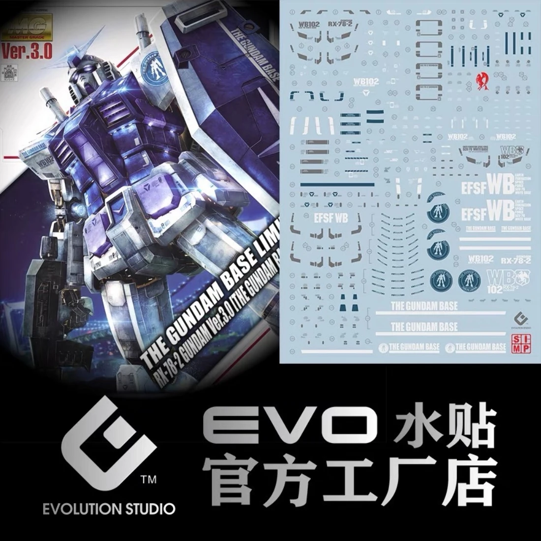 EVO水貼 MG 1/100 RX-78-2 初鋼 Ver.3.0 TGB台場限定 螢光水貼