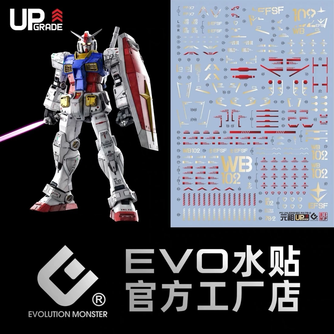 EVO水貼 PG 1/60 RX-78-2 GUNDAM UNLEASHED 鋼彈 初鋼 燙金水貼