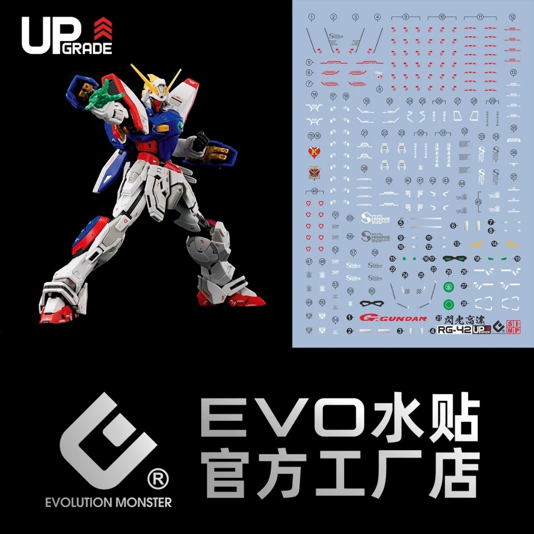 EVO水貼 RG 1/144 G鋼彈 閃光鋼彈 螢光水貼