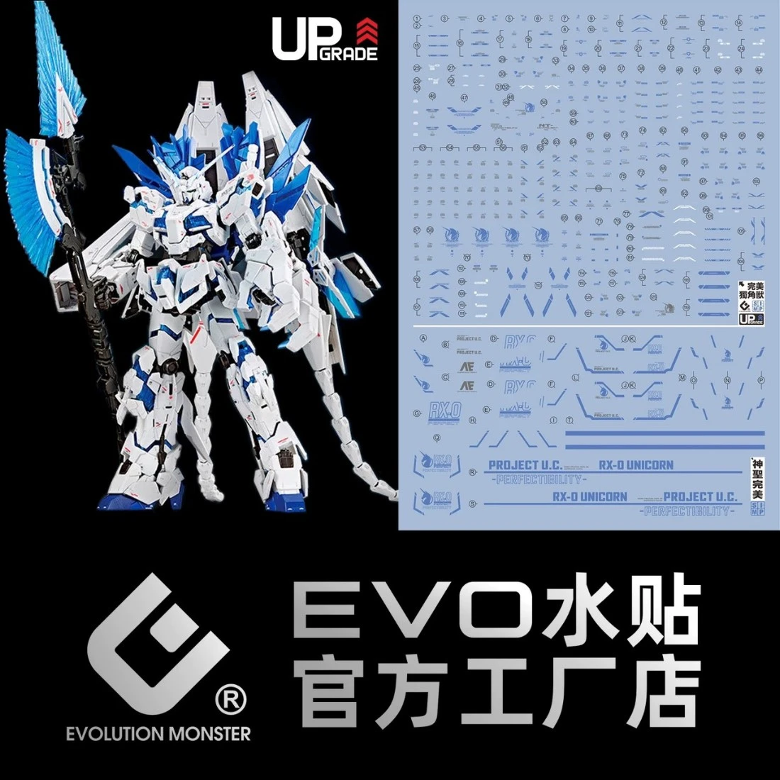 EVO水貼 RG 1/144 RX-0 MkII 完全裝備型獨角獸鋼彈 藍色 螢光水貼