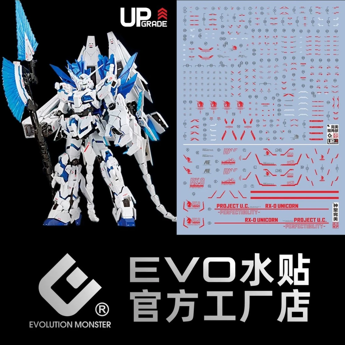 EVO水貼 RG 1/144 RX-0 MkII 完全裝備型獨角獸鋼彈 紅色 螢光水貼